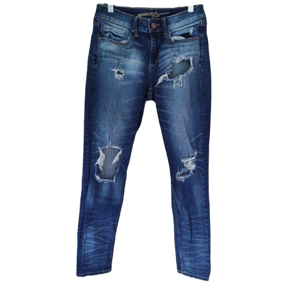 Arizona Jeans Co Size 1 Boyfriend Jeans Midrise Distressed Denim 27 x 28"